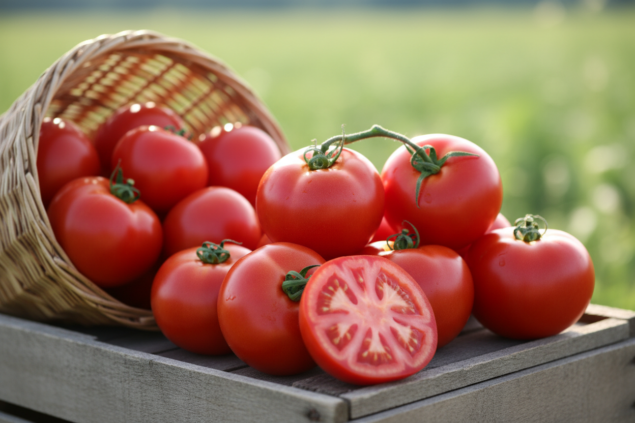 Farm-fresh, ripe tomatoes handpicked for quality. Rich in vitamins, antioxidants, and lycopene. Perfect for salads, curries, sauces, and everyday cooking. Delivered fresh to your doorstep.

Farm-fresh quality
Rich in vitamins and lycopene
Handpicked and sorted
Perfect for cooking and salads