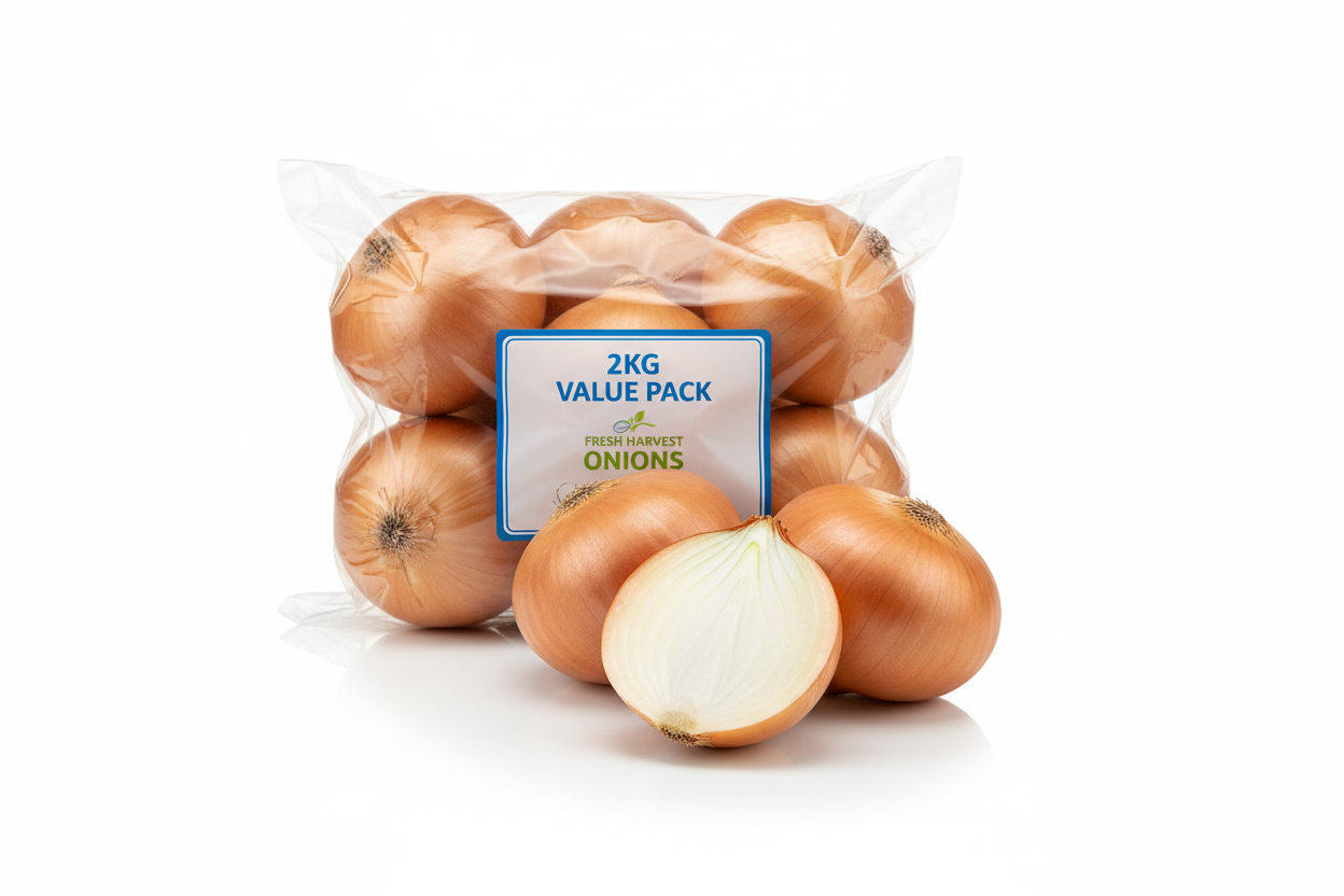 Fresh, quality onions essential for every kitchen. Adds flavor and aroma to your dishes. Perfect for curries, salads, and everyday cooking. Carefully selected and delivered fresh.

Fresh and firm quality
Essential kitchen staple
Rich flavor and aroma
2kg value pack