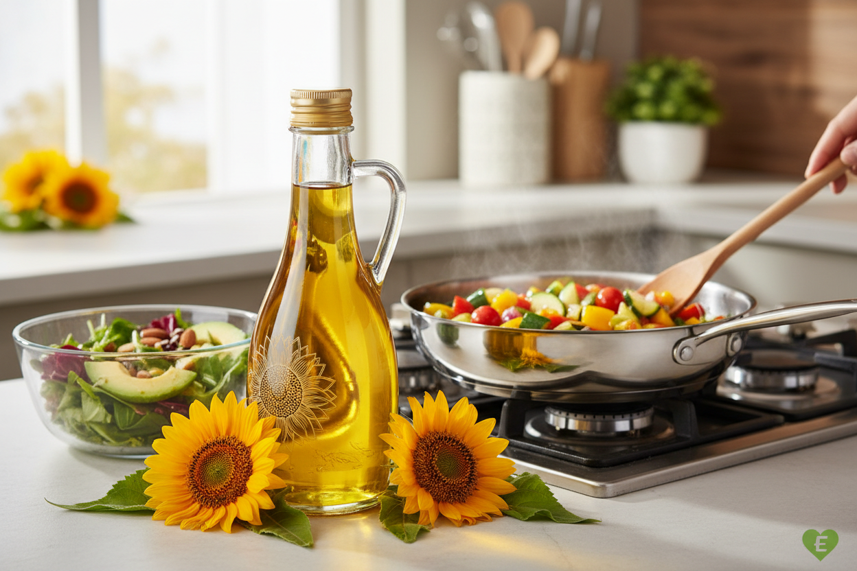 Pure refined sunflower oil for healthy cooking. Light in taste and rich in vitamin E. Perfect for frying, sautéing, and salad dressings. Low in saturated fats for heart-healthy meals.

100% pure sunflower oil
Rich in vitamin E
Light and healthy
Ideal for all cooking needs